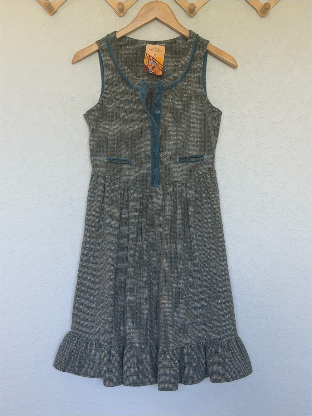 Vintage Inspired Sleeveless Tweed/Velvet Trim Dress
